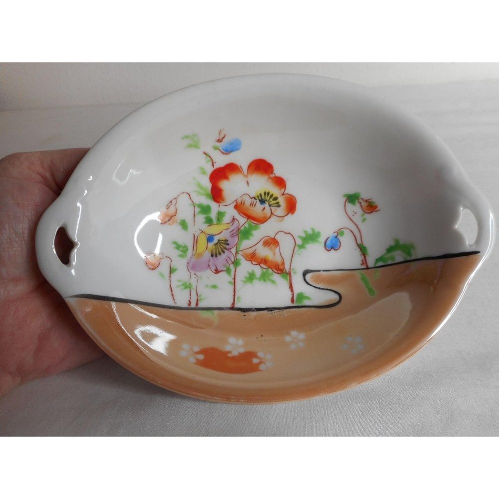 Vintage Japan lusterware poppy Floral trinket dish